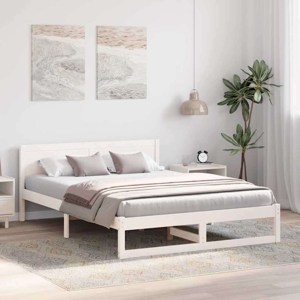 Bedframe met hoofdeinde Wit 150 x 200 cm Massief grenenhout is nu te koop bij PeponiXL, paradijselijk wonen!