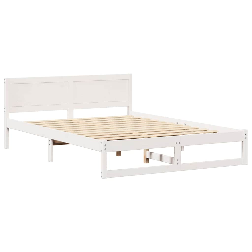 Bedframe met hoofdeinde Wit 150 x 200 cm Massief grenenhout is nu te koop bij PeponiXL, paradijselijk wonen!