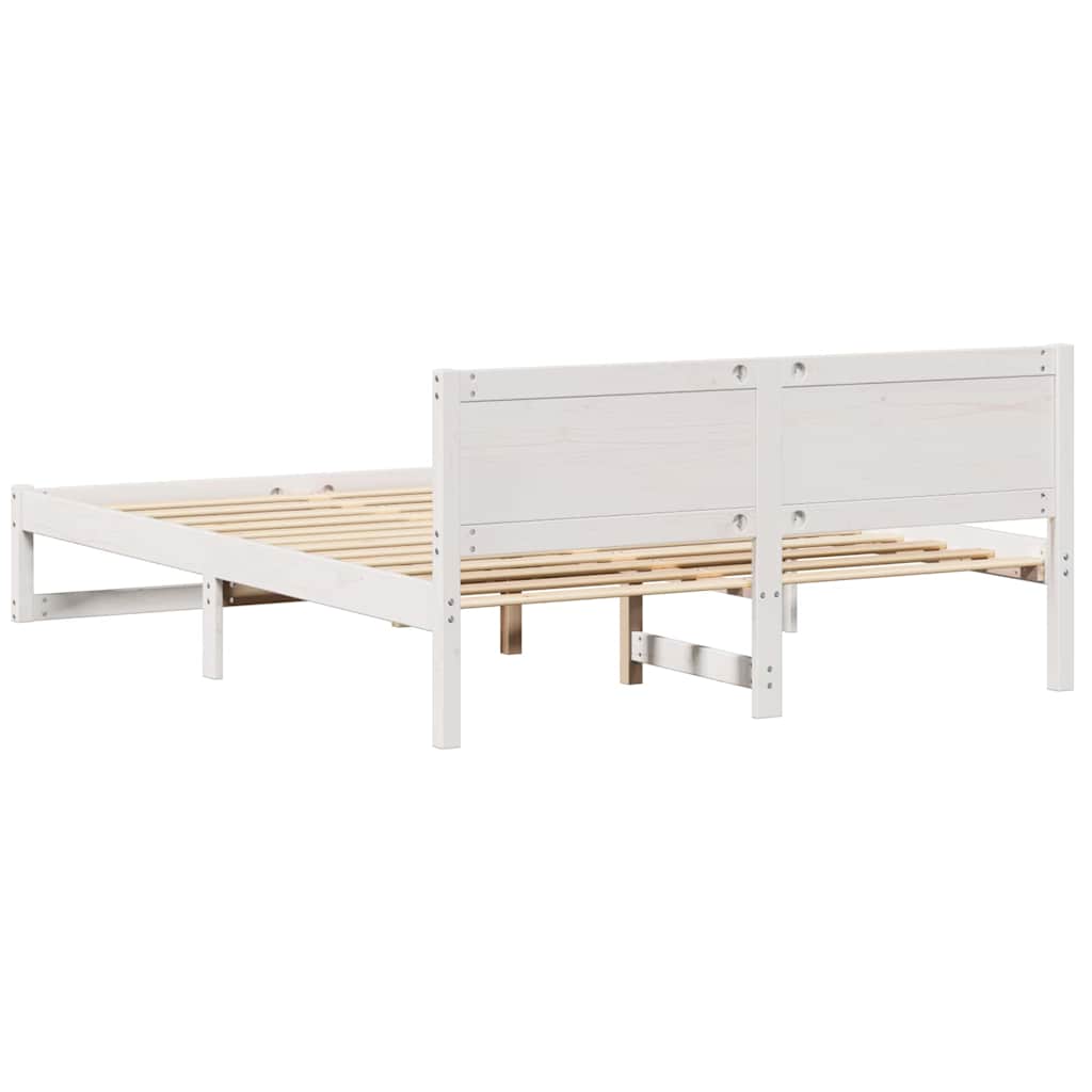 Bedframe met hoofdeinde Wit 150 x 200 cm Massief grenenhout is nu te koop bij PeponiXL, paradijselijk wonen!