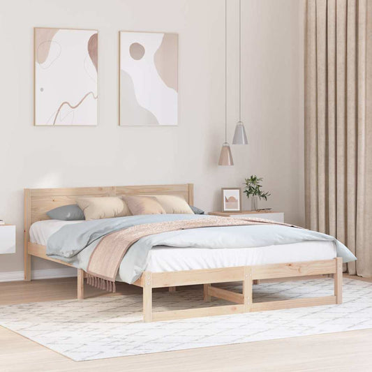 Bedframe met hoofdeinde Naturel 140 x 200 cm Massief grenenhout is nu te koop bij PeponiXL, paradijselijk wonen!
