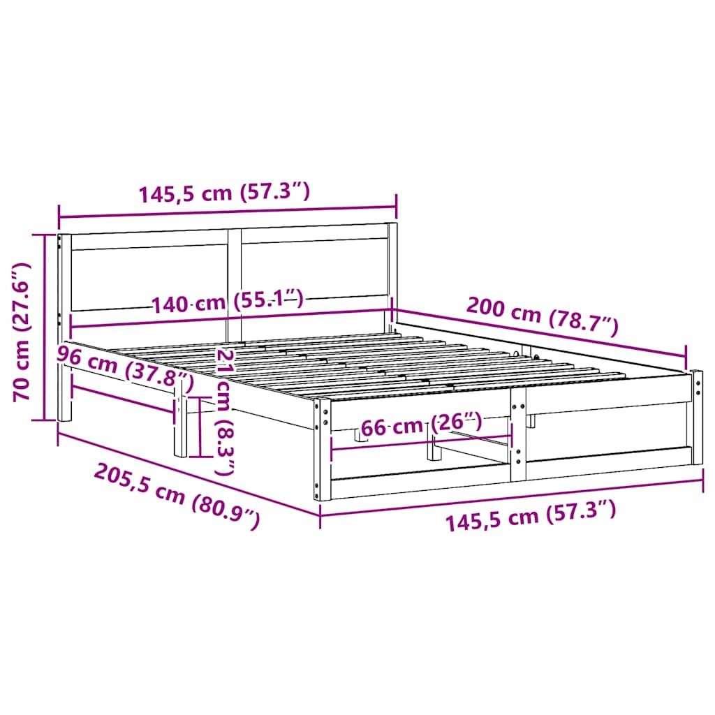 Bedframe met hoofdeinde Naturel 140 x 200 cm Massief grenenhout is nu te koop bij PeponiXL, paradijselijk wonen!