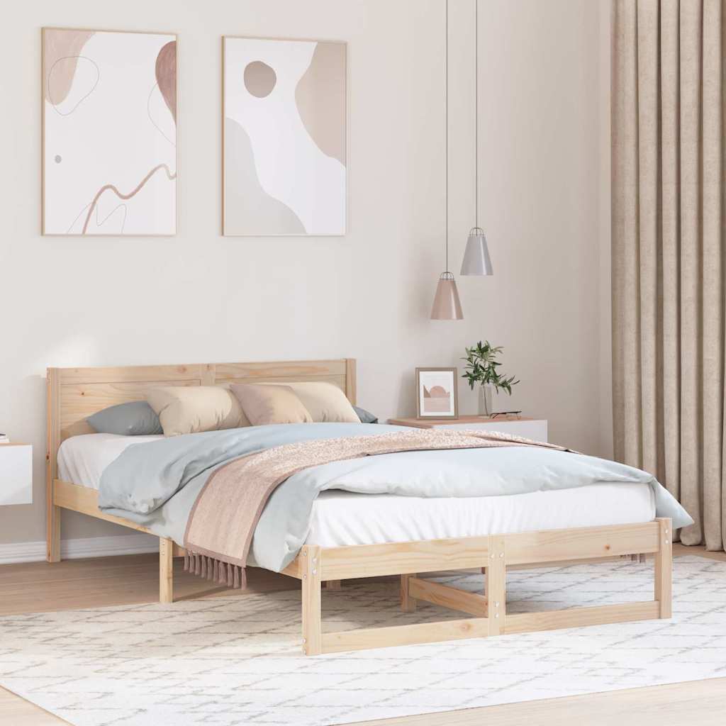 Bedframe met hoofdeinde Naturel 140 x 190 cm Massief grenenhout is nu te koop bij PeponiXL, paradijselijk wonen!