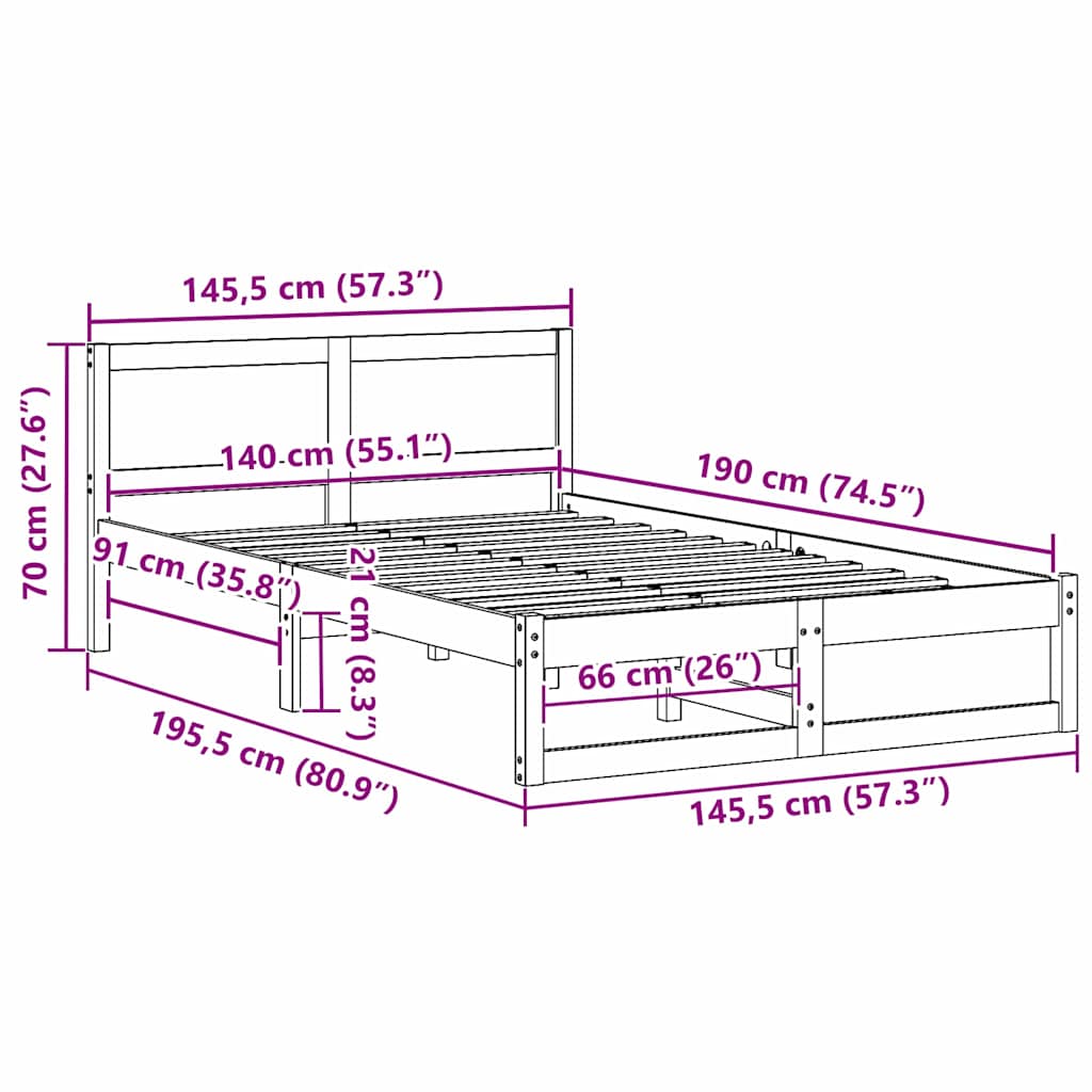 Bedframe Wasbruin 140 x 190 cm Massief grenenhout is nu te koop bij PeponiXL, paradijselijk wonen!
