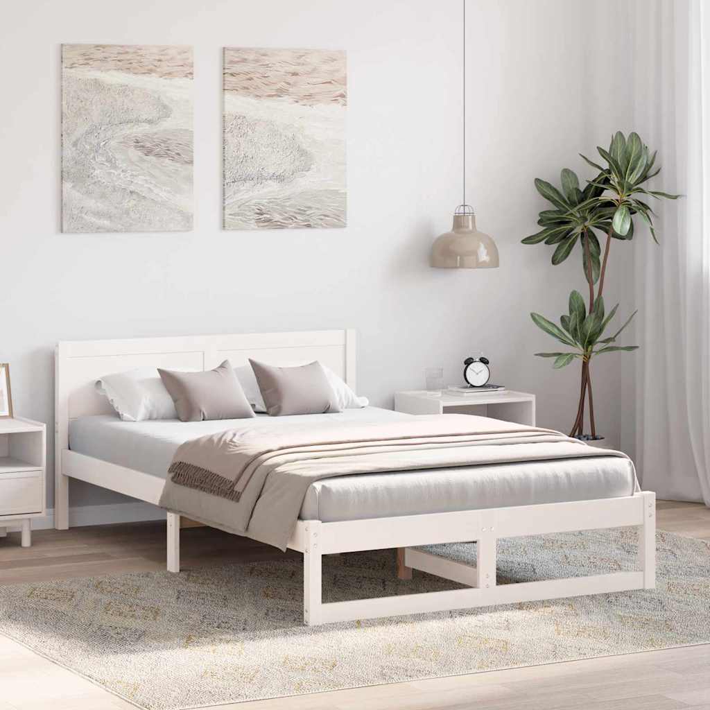 Bedframe met hoofdeinde Wit 135 x 190 cm Massief grenenhout is nu te koop bij PeponiXL, paradijselijk wonen!
