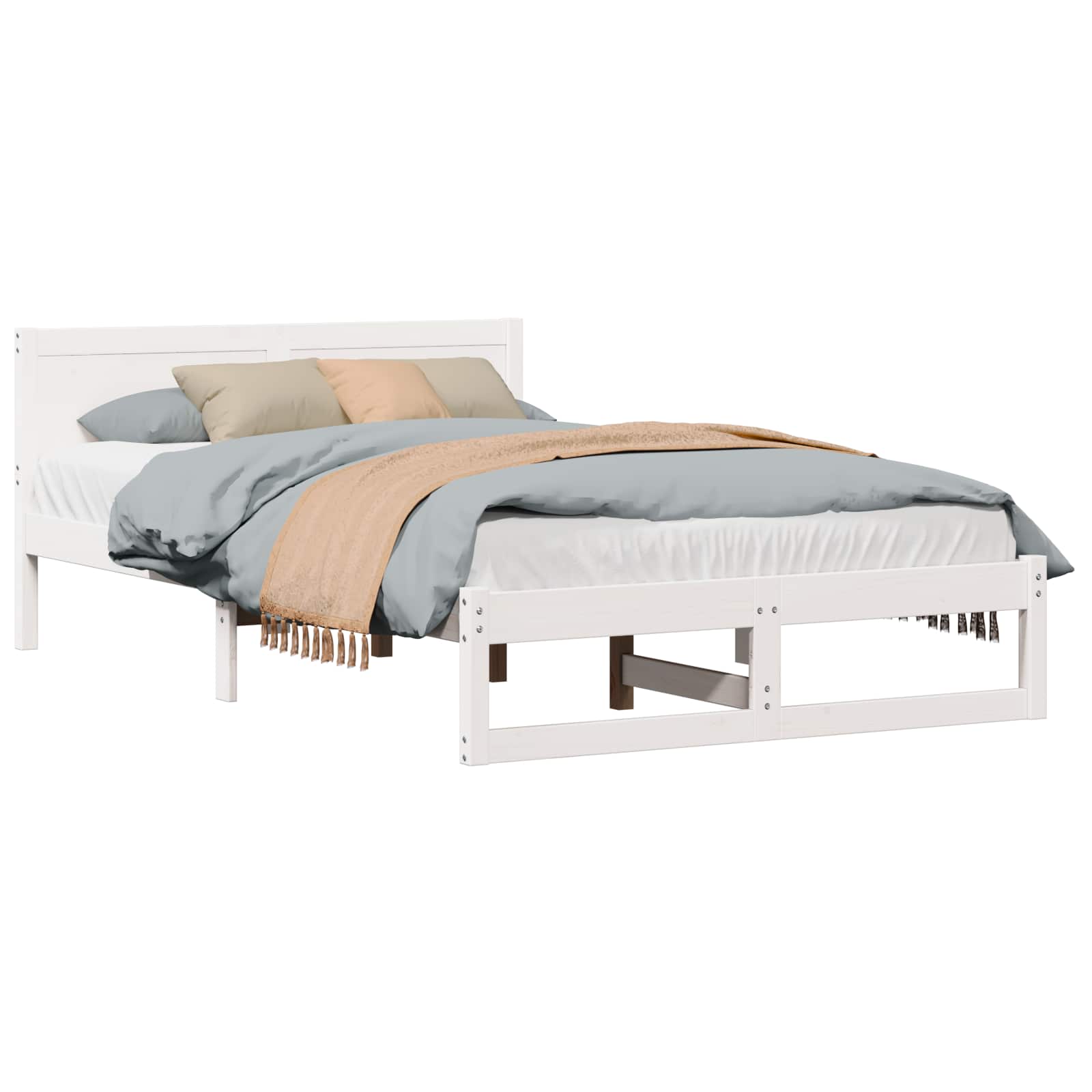 Bedframe met hoofdeinde Wit 135 x 190 cm Massief grenenhout is nu te koop bij PeponiXL, paradijselijk wonen!