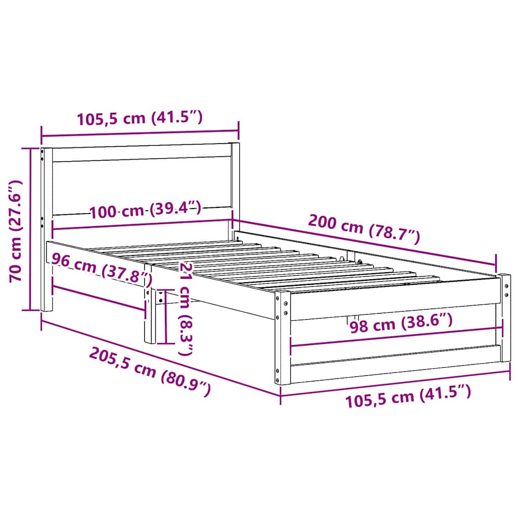 Bedframe met hoofdeinde Naturel 100 x 200 cm Massief grenenhout is nu te koop bij PeponiXL, paradijselijk wonen!
