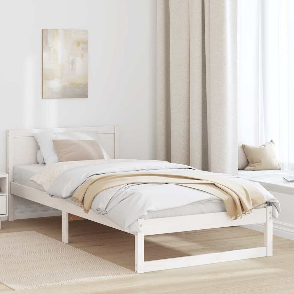 Bedframe met hoofdeinde Wit 100 x 200 cm Massief grenenhout is nu te koop bij PeponiXL, paradijselijk wonen!