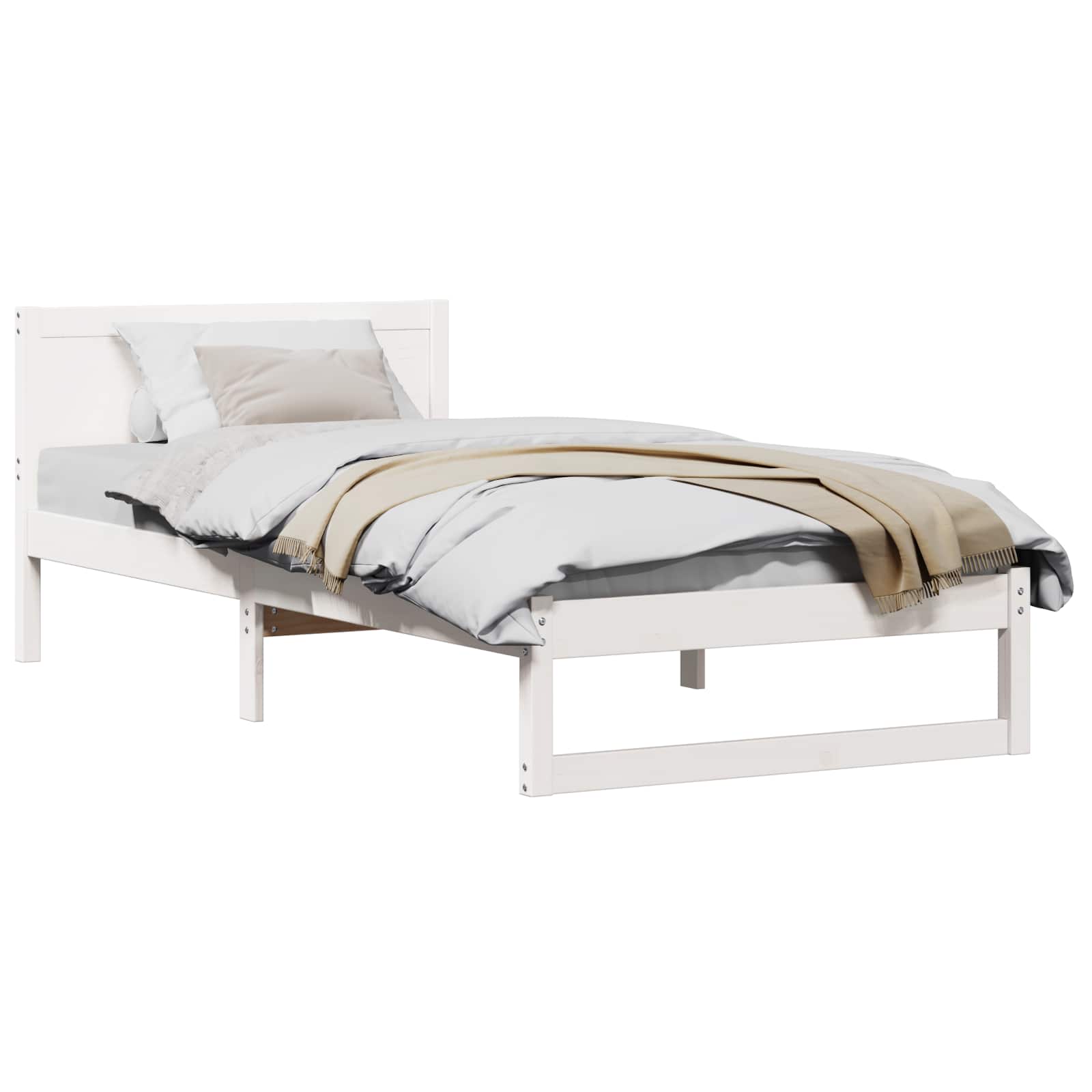 Bedframe met hoofdeinde Wit 90 x 200 cm Massief grenenhout is nu te koop bij PeponiXL, paradijselijk wonen!