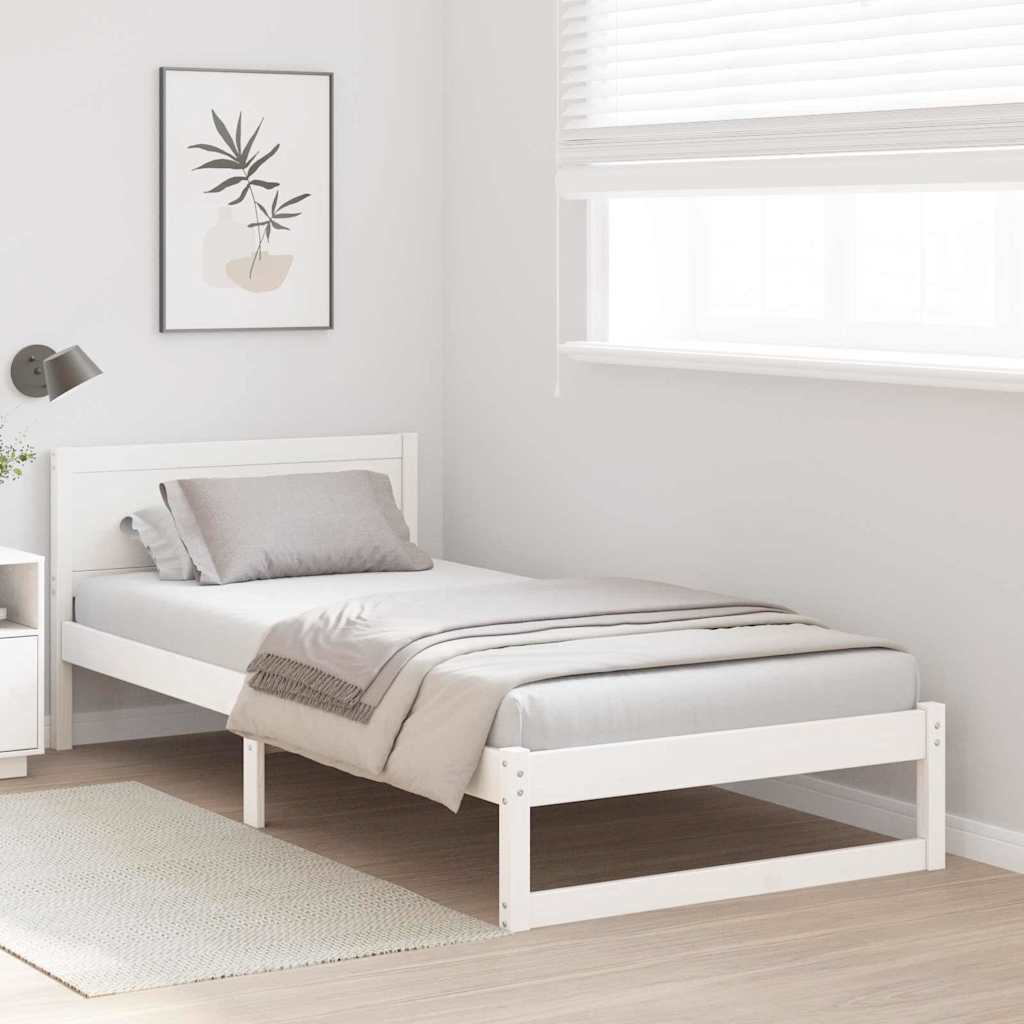 Bedframe met hoofdeinde Wit 80 x 200 cm Massief grenenhout is nu te koop bij PeponiXL, paradijselijk wonen!