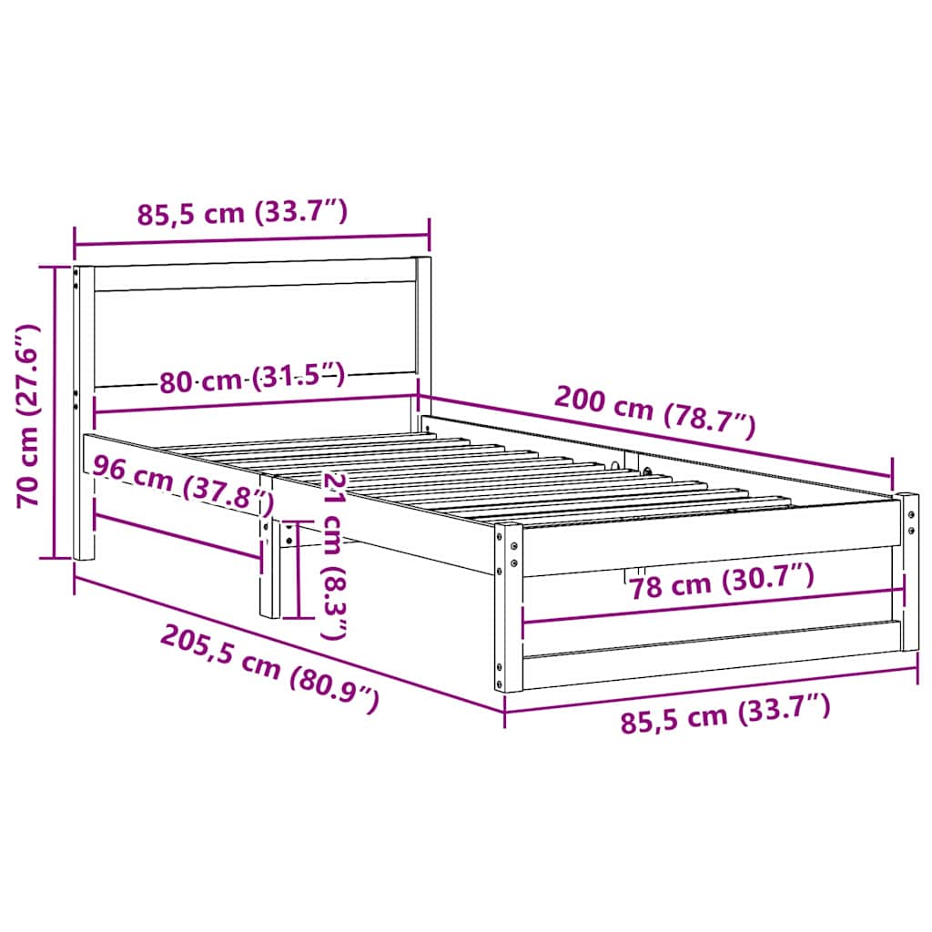 Bedframe met hoofdeinde Wit 80 x 200 cm Massief grenenhout is nu te koop bij PeponiXL, paradijselijk wonen!
