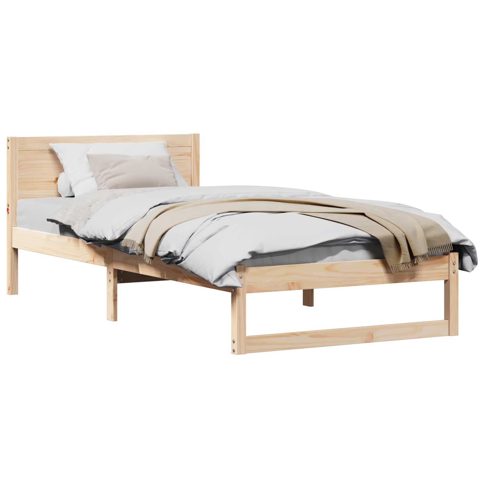 Bedframe met hoofdeinde Naturel 75 x 190 cm Massief grenenhout is nu te koop bij PeponiXL, paradijselijk wonen!