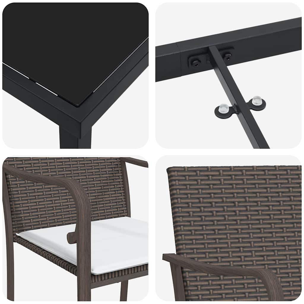 Tuin eettafelset 7 pcs Bruin en zwart PE Rattan is nu te koop bij PeponiXL, paradijselijk wonen!