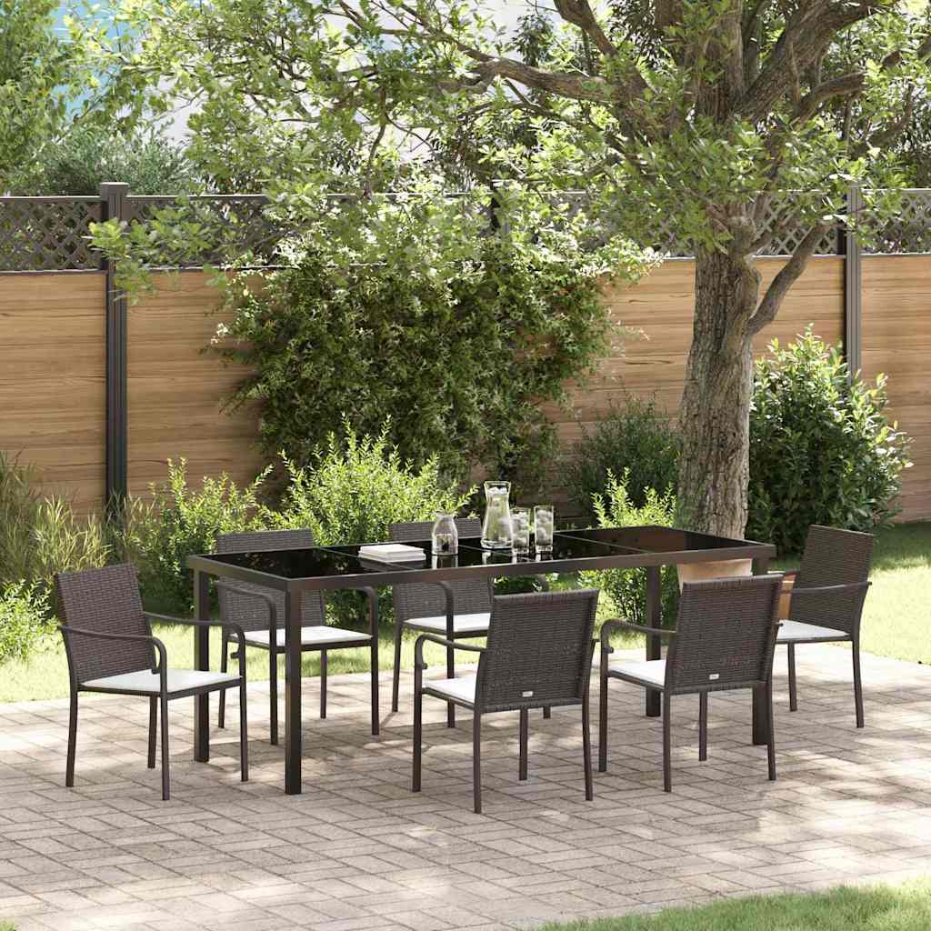 Tuin eettafelset 7 pcs Bruin en zwart PE Rattan is nu te koop bij PeponiXL, paradijselijk wonen!