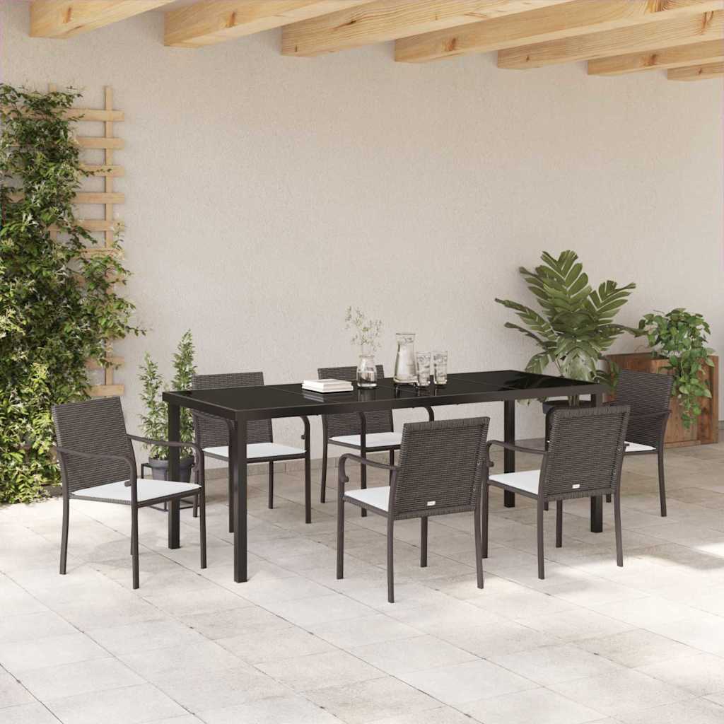 Tuin eettafelset 7 pcs Bruin en zwart PE Rattan is nu te koop bij PeponiXL, paradijselijk wonen!