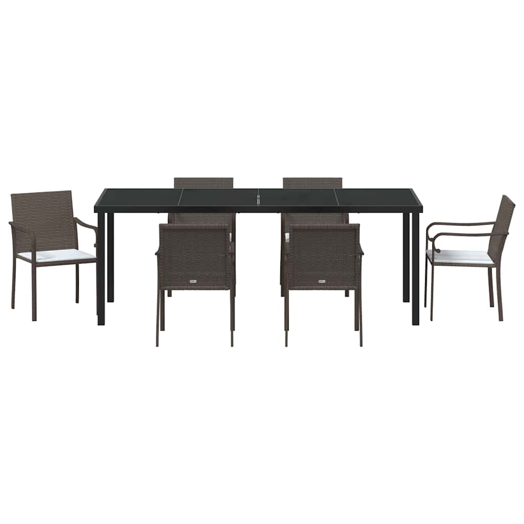 Tuin eettafelset 7 pcs Bruin en zwart PE Rattan is nu te koop bij PeponiXL, paradijselijk wonen!