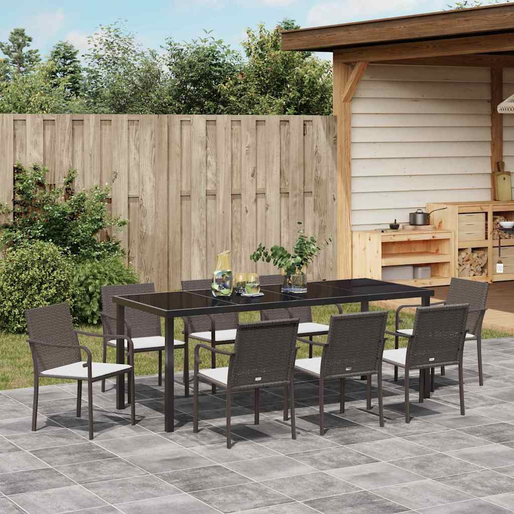Tuin eettafelset 9 pcs Bruin en zwart PE Rattan is nu te koop bij PeponiXL, paradijselijk wonen!