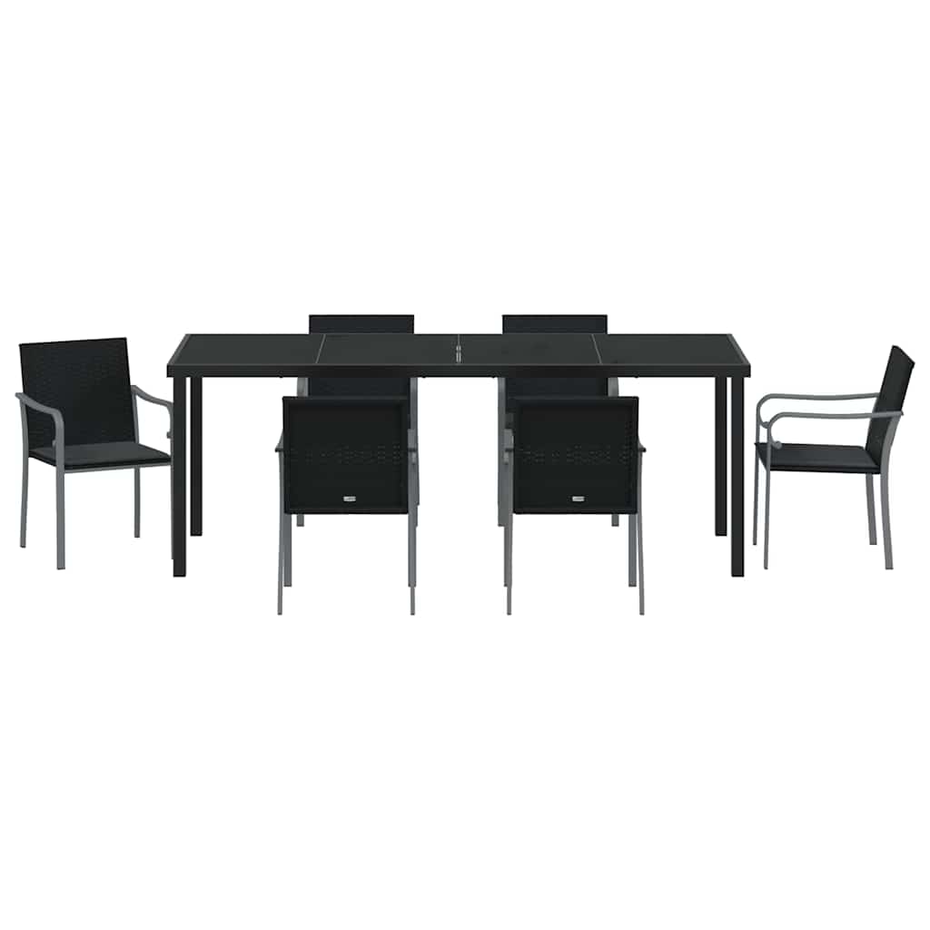 Tuin eettafelset 7 pcs Zwart en Grijs PE Rattan is nu te koop bij PeponiXL, paradijselijk wonen!
