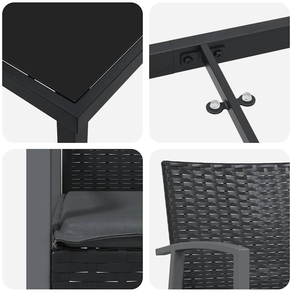 Tuin eettafelset 5 pcs Zwart en Grijs PE Rattan is nu te koop bij PeponiXL, paradijselijk wonen!