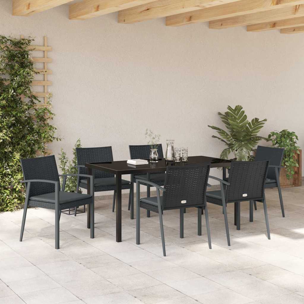 Tuin eettafelset 7 pcs Zwart en Grijs PE Rattan is nu te koop bij PeponiXL, paradijselijk wonen!