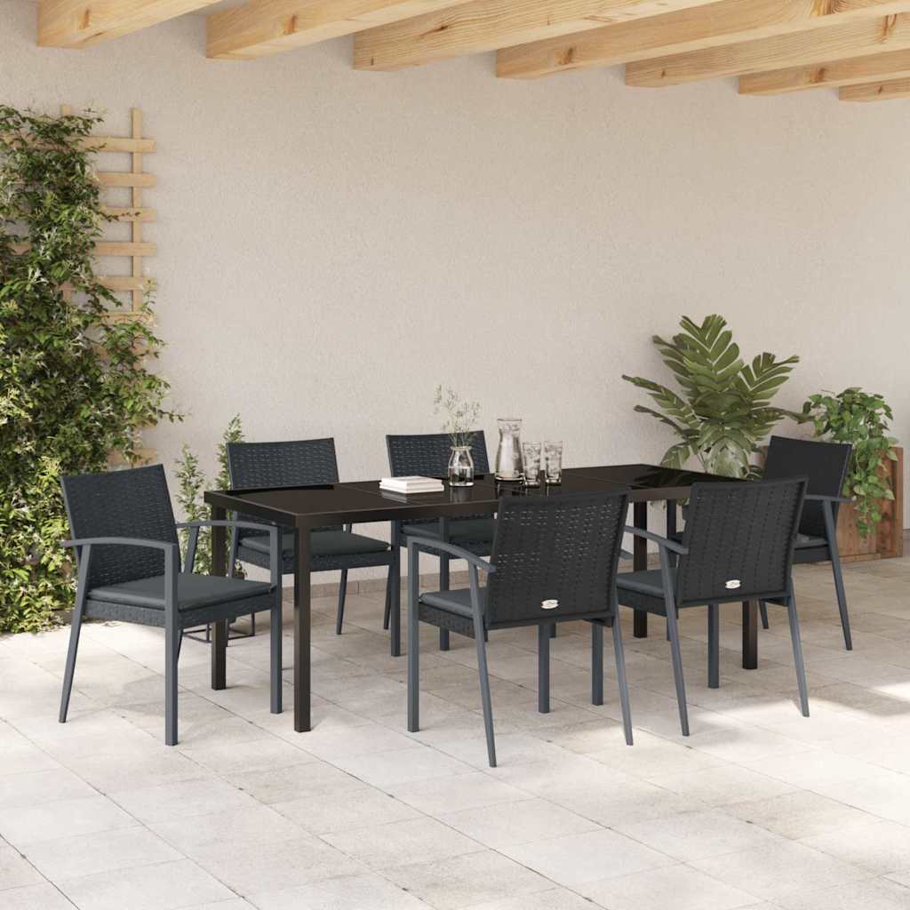 Tuin eettafelset 7 pcs Zwart en Grijs PE Rattan is nu te koop bij PeponiXL, paradijselijk wonen!