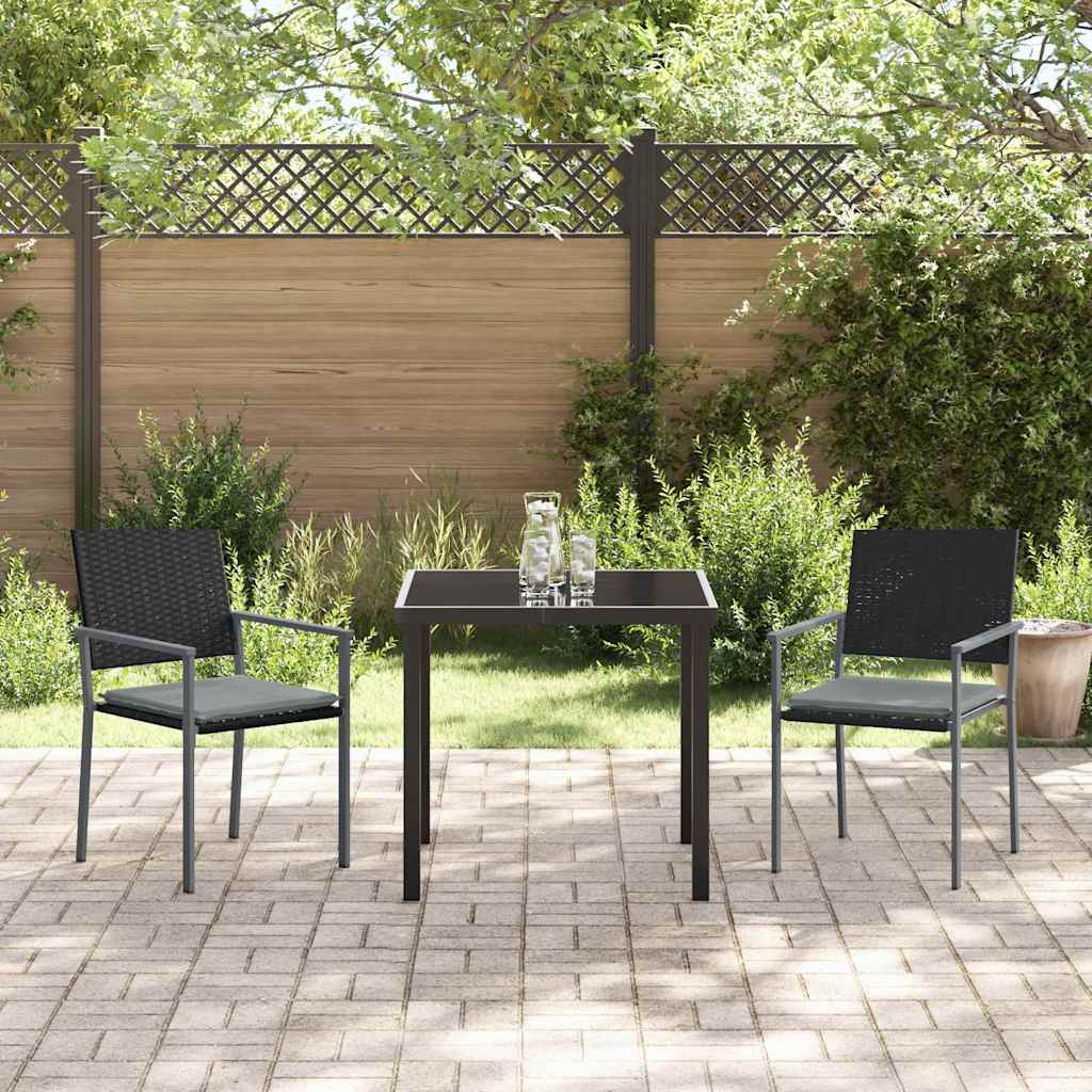 Tuin eettafelset 3 pcs Zwart en Licht Grijs PE Rattan