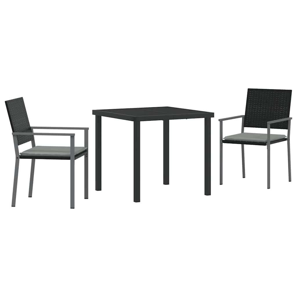Tuin eettafelset 3 pcs Zwart en Licht Grijs PE Rattan