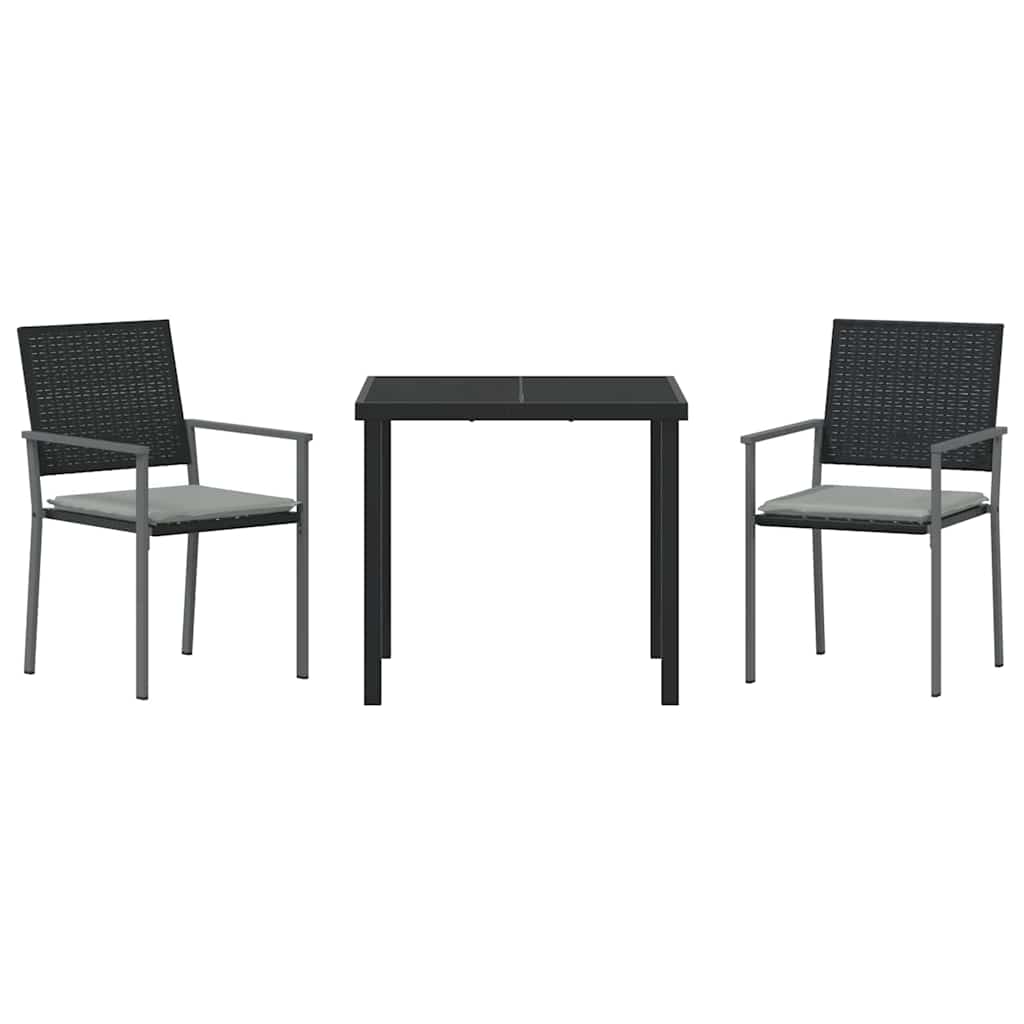 Tuin eettafelset 3 pcs Zwart en Licht Grijs PE Rattan