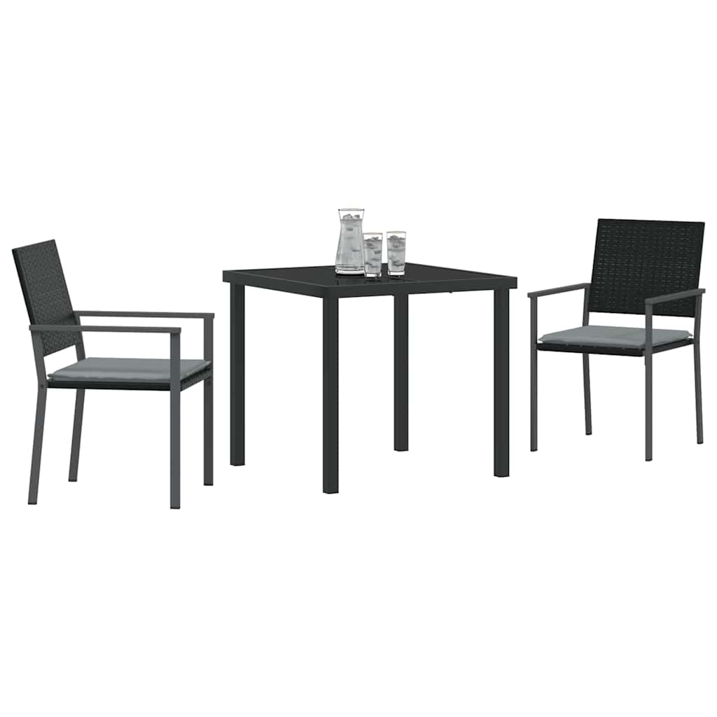 Tuin eettafelset 3 pcs Zwart en Licht Grijs PE Rattan