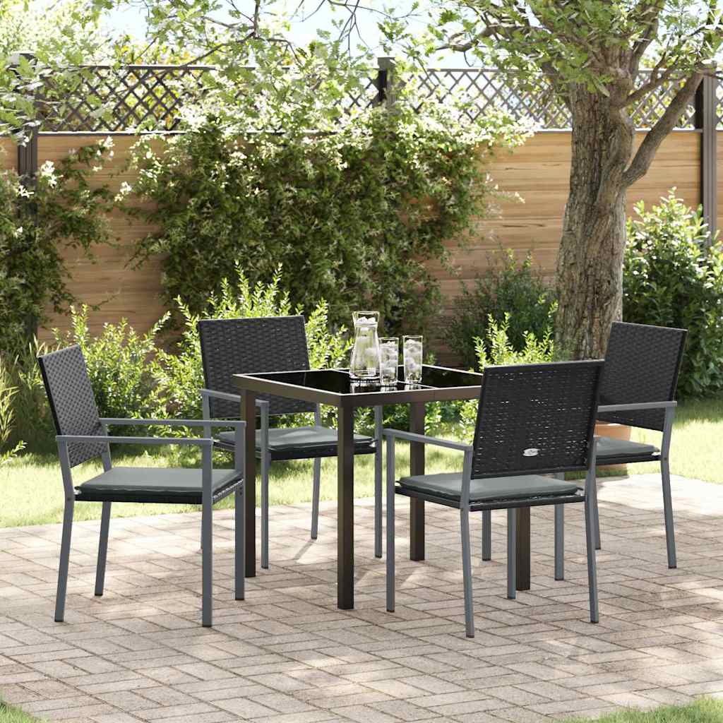 Tuin eettafelset 5 pcs Zwart en Licht Grijs PE Rattan