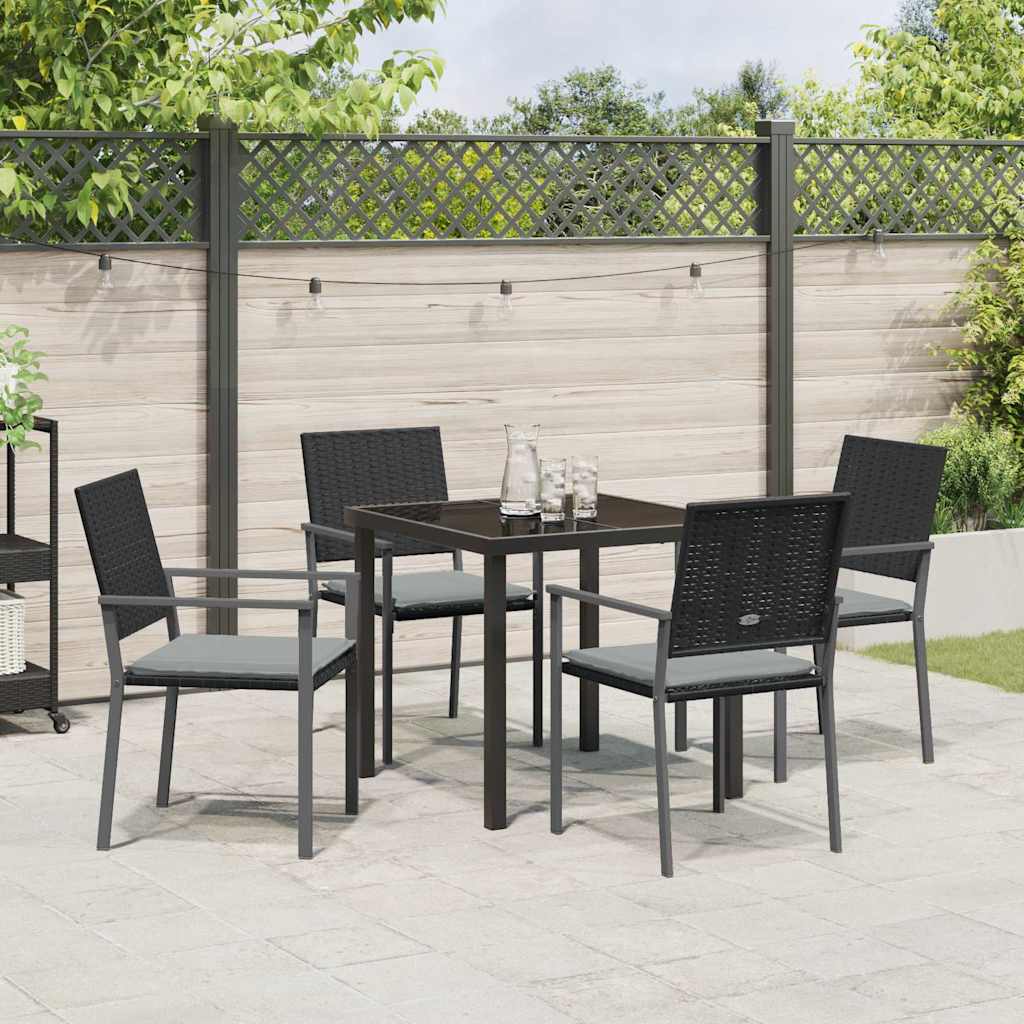 Tuin eettafelset 5 pcs Zwart en Licht Grijs PE Rattan