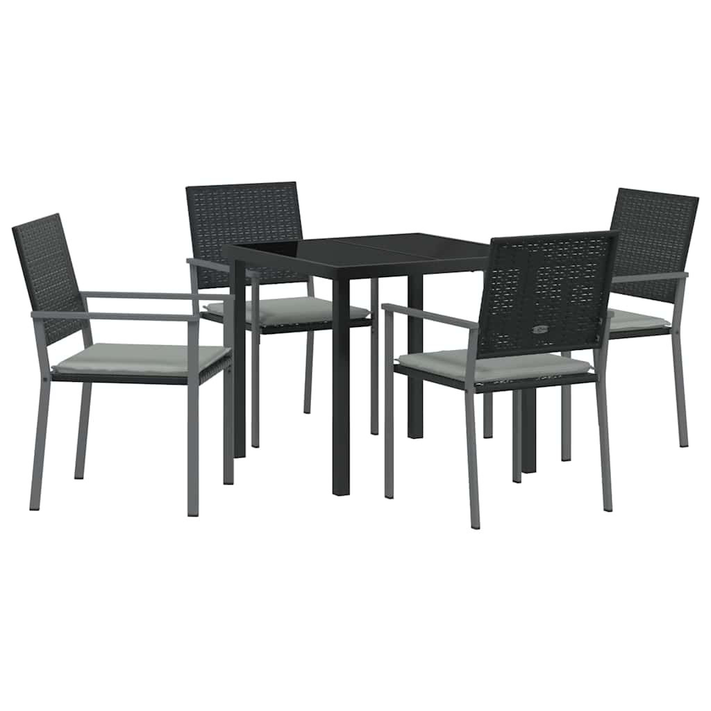 Tuin eettafelset 5 pcs Zwart en Licht Grijs PE Rattan