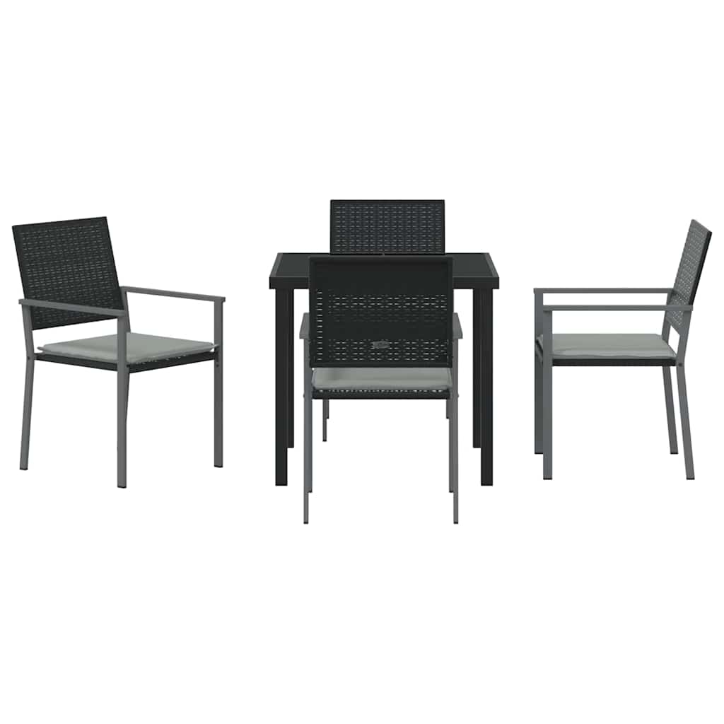 Tuin eettafelset 5 pcs Zwart en Licht Grijs PE Rattan