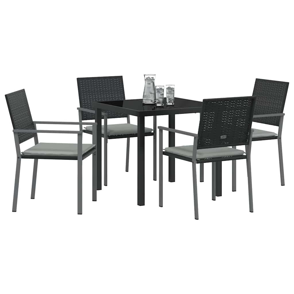 Tuin eettafelset 5 pcs Zwart en Licht Grijs PE Rattan