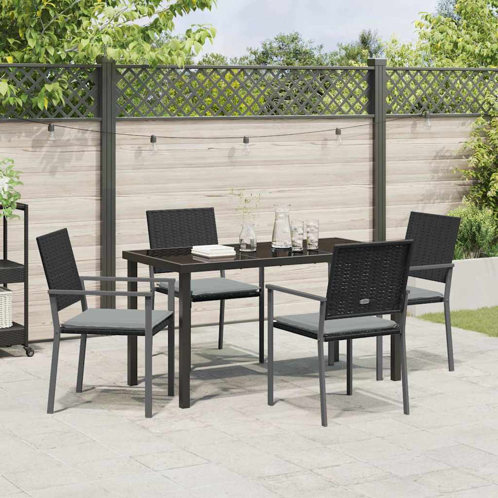 Tuin eettafelset 5 pcs Zwart en Licht Grijs PE Rattan is nu te koop bij PeponiXL, paradijselijk wonen!