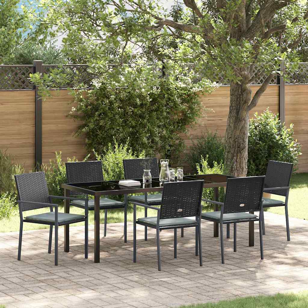 Tuin eettafelset 7 pcs Zwart en Licht Grijs PE Rattan