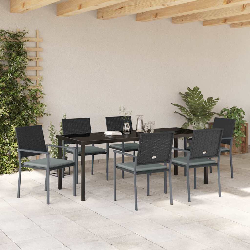 Tuin eettafelset 7 pcs Zwart en Licht Grijs PE Rattan