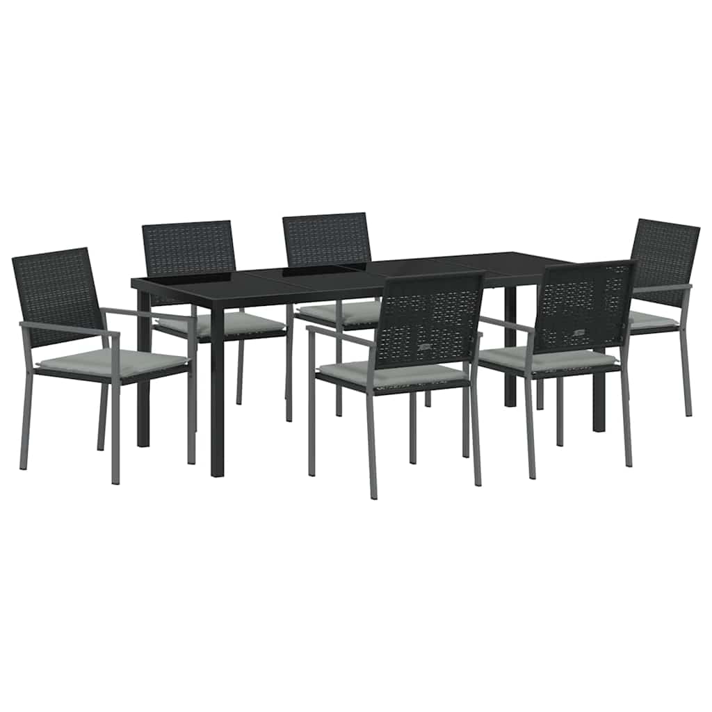 Tuin eettafelset 7 pcs Zwart en Licht Grijs PE Rattan