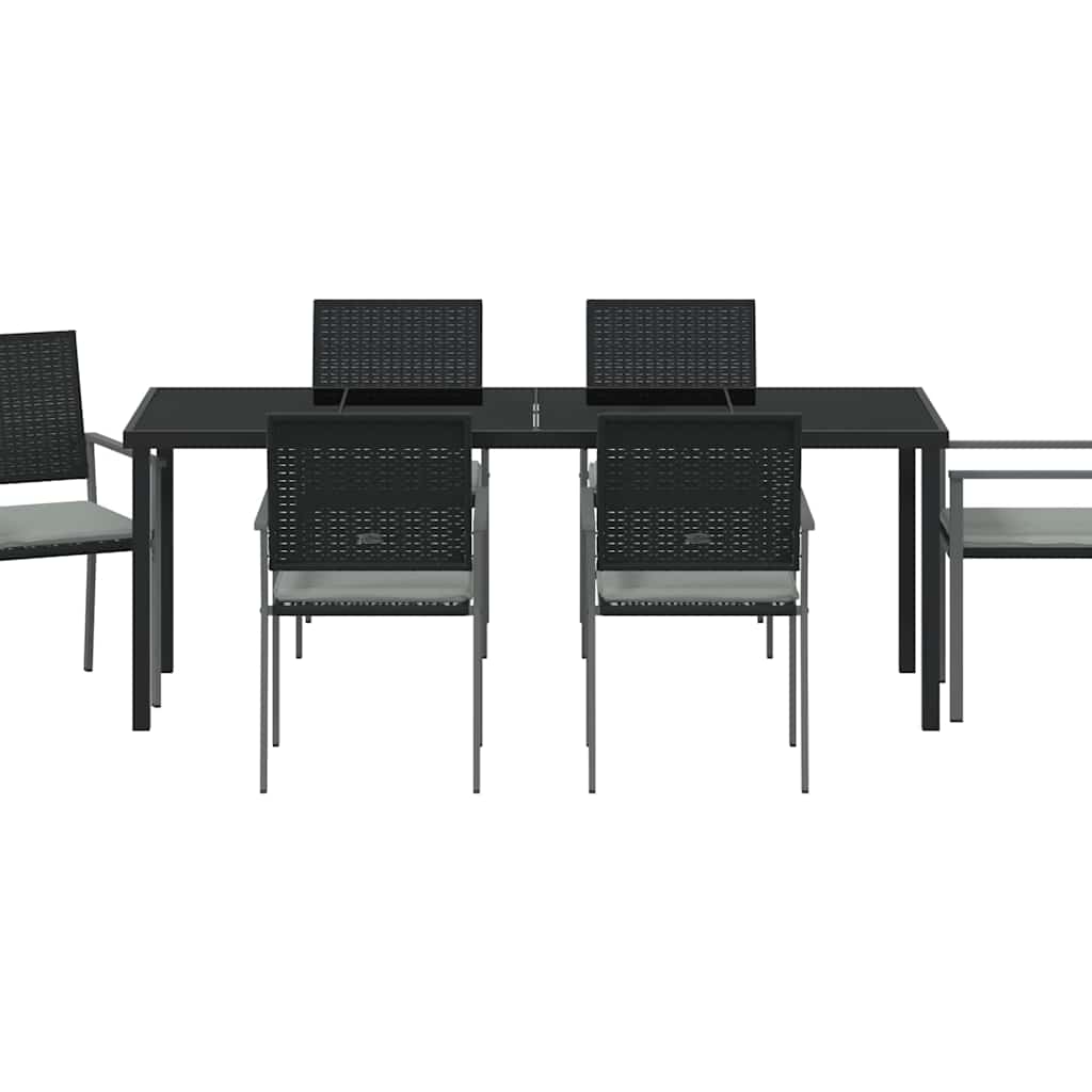 Tuin eettafelset 7 pcs Zwart en Licht Grijs PE Rattan
