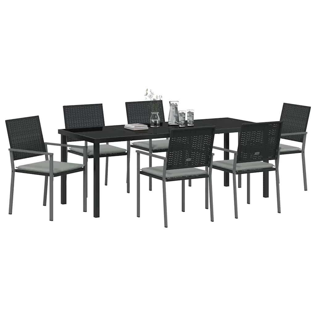 Tuin eettafelset 7 pcs Zwart en Licht Grijs PE Rattan