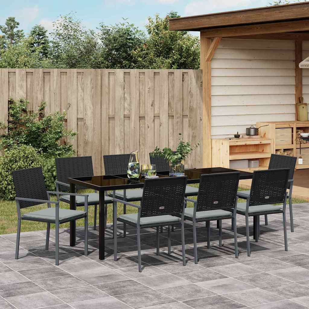 Tuin eettafelset 9 pcs Zwart en Licht Grijs PE Rattan