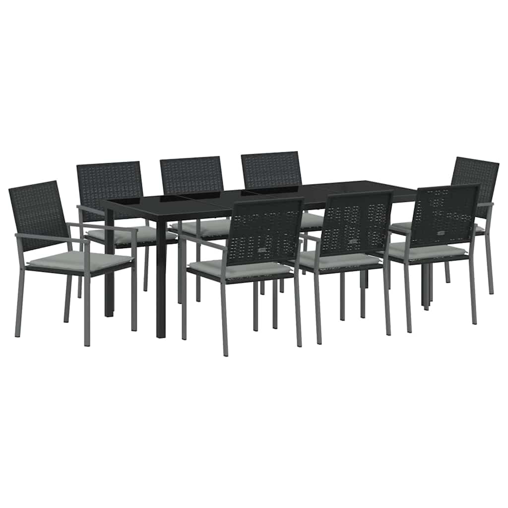 Tuin eettafelset 9 pcs Zwart en Licht Grijs PE Rattan