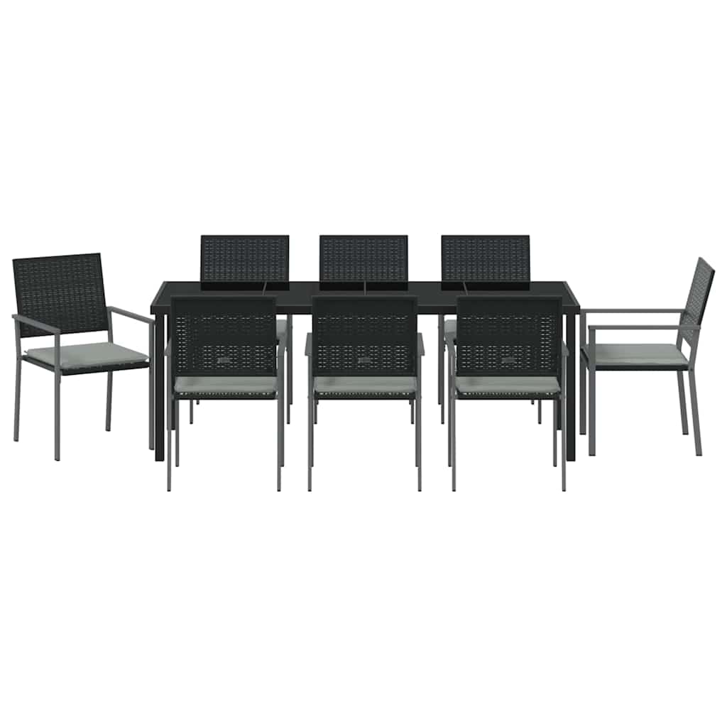 Tuin eettafelset 9 pcs Zwart en Licht Grijs PE Rattan