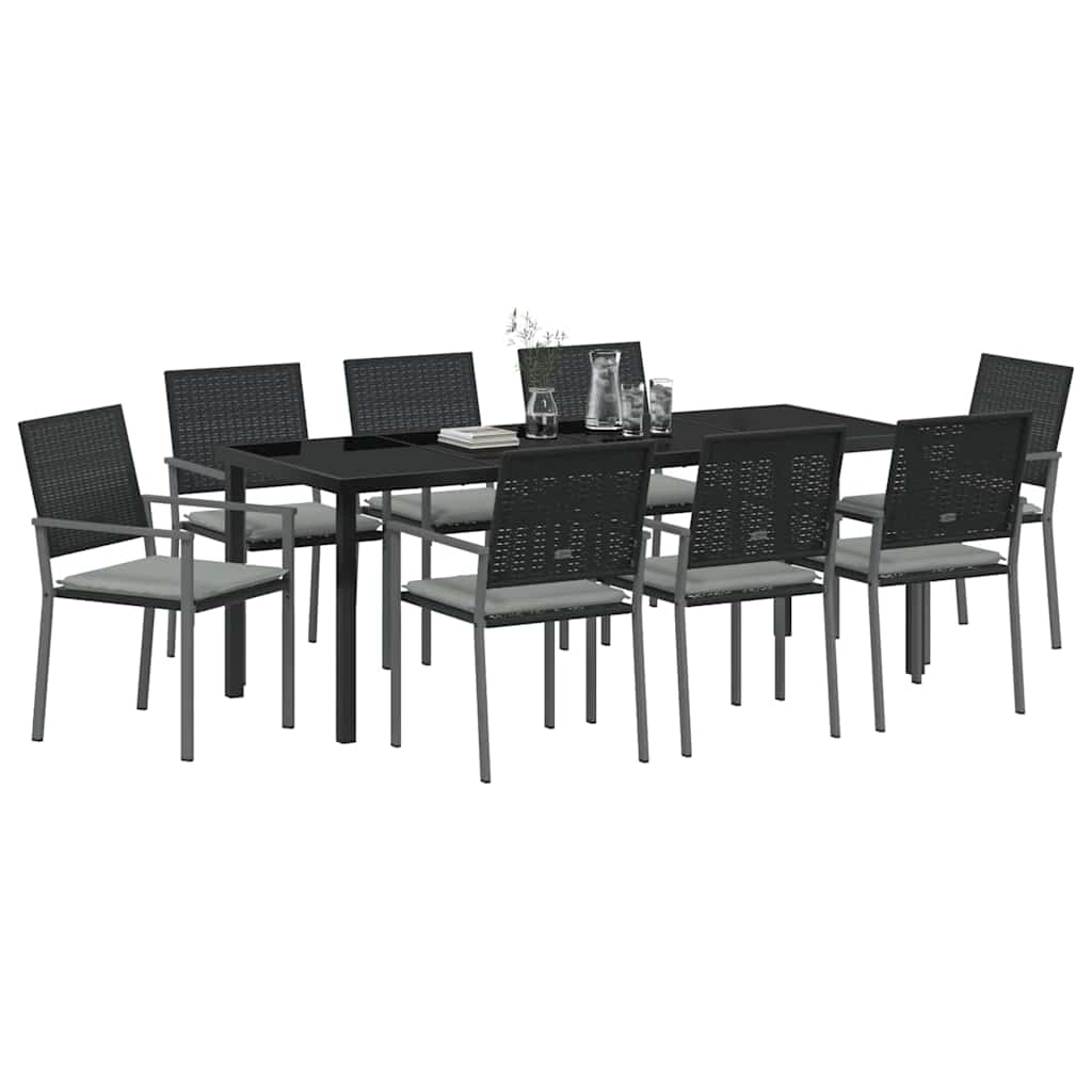 Tuin eettafelset 9 pcs Zwart en Licht Grijs PE Rattan