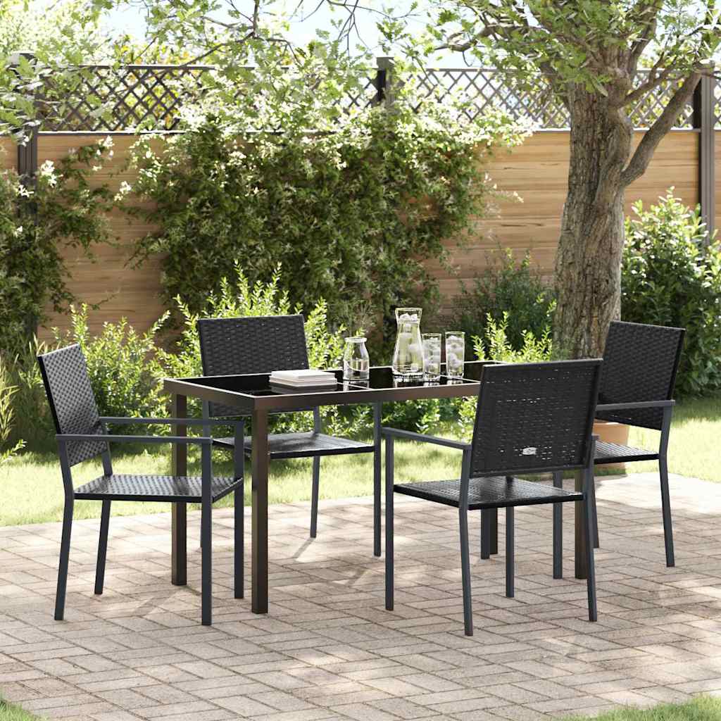 Tuin eettafelset 5 pcs Zwart PE Rattan