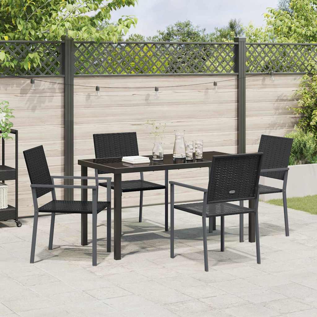 Tuin eettafelset 5 pcs Zwart PE Rattan