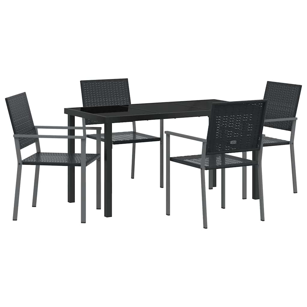 Tuin eettafelset 5 pcs Zwart PE Rattan