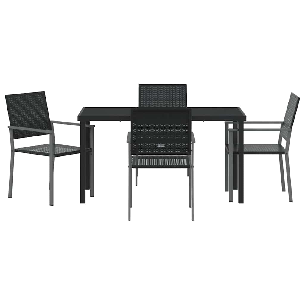 Tuin eettafelset 5 pcs Zwart PE Rattan