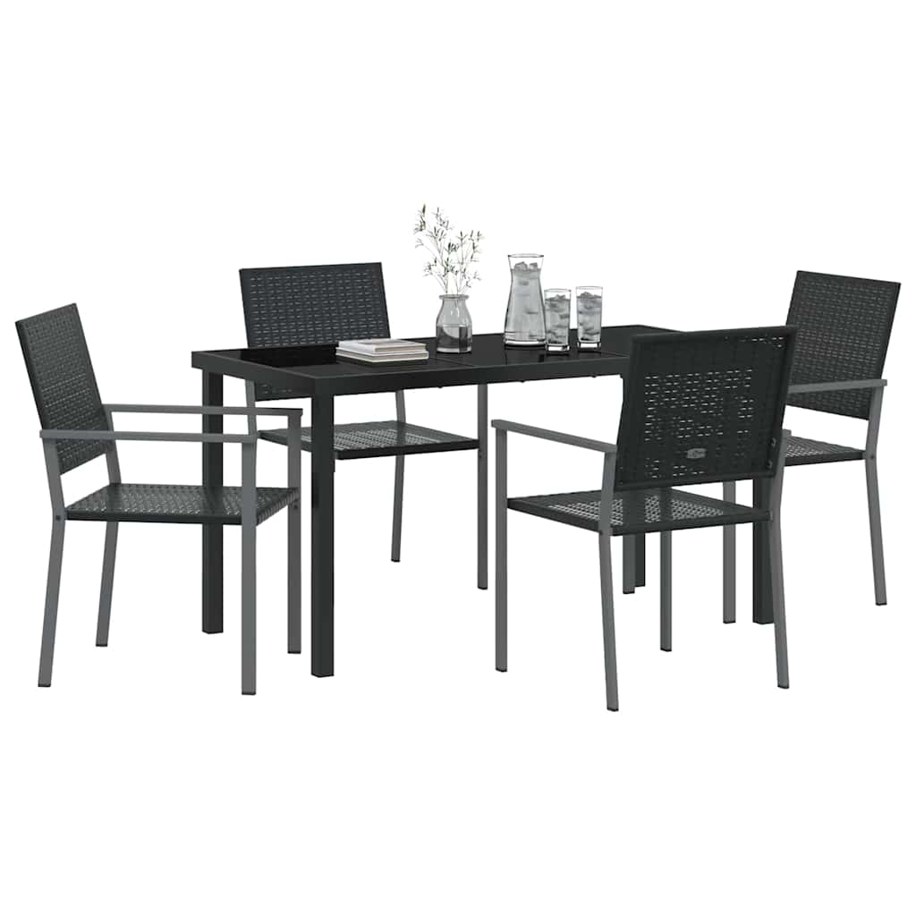 Tuin eettafelset 5 pcs Zwart PE Rattan