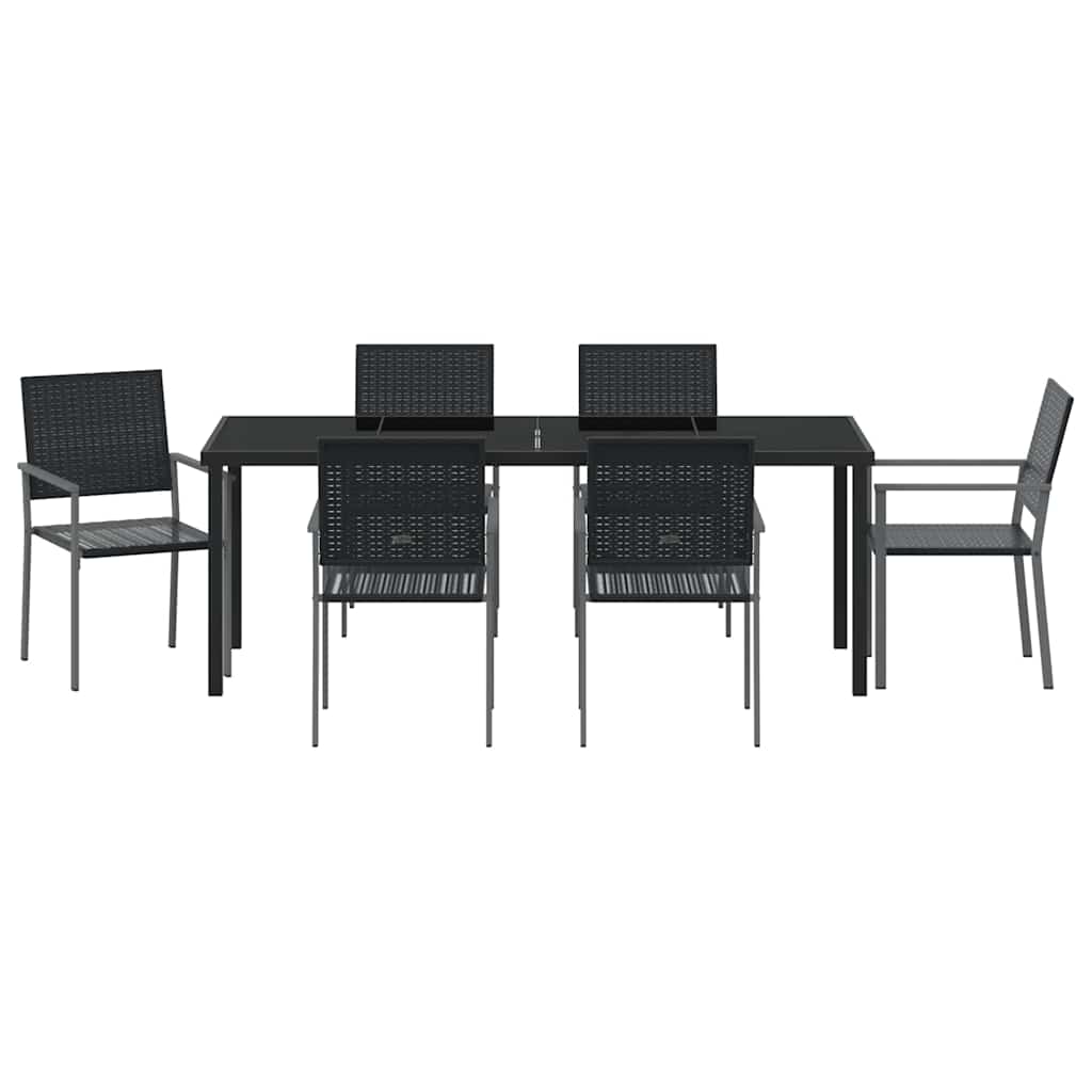Tuin eettafelset 7 pcs Zwart PE Rattan