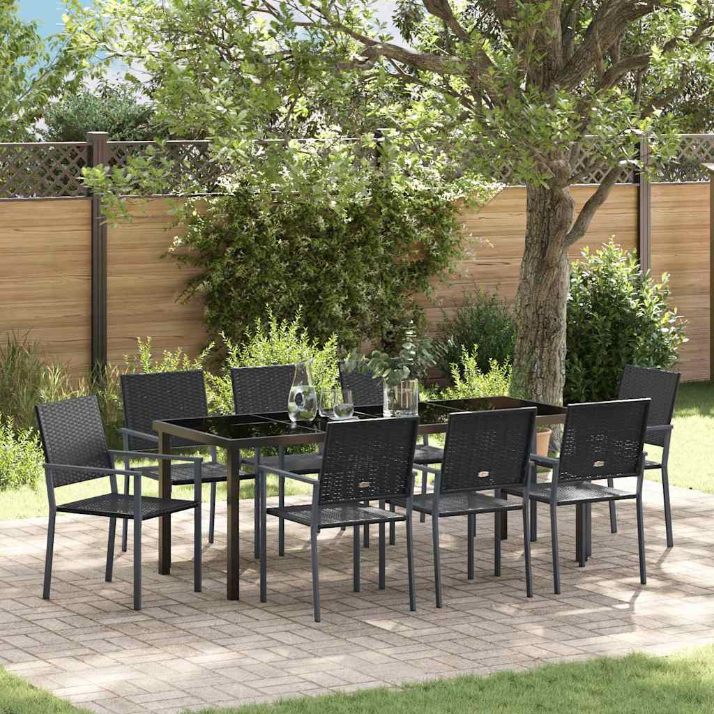 Tuin eettafelset 9 pcs Zwart PE Rattan is nu te koop bij PeponiXL, paradijselijk wonen!